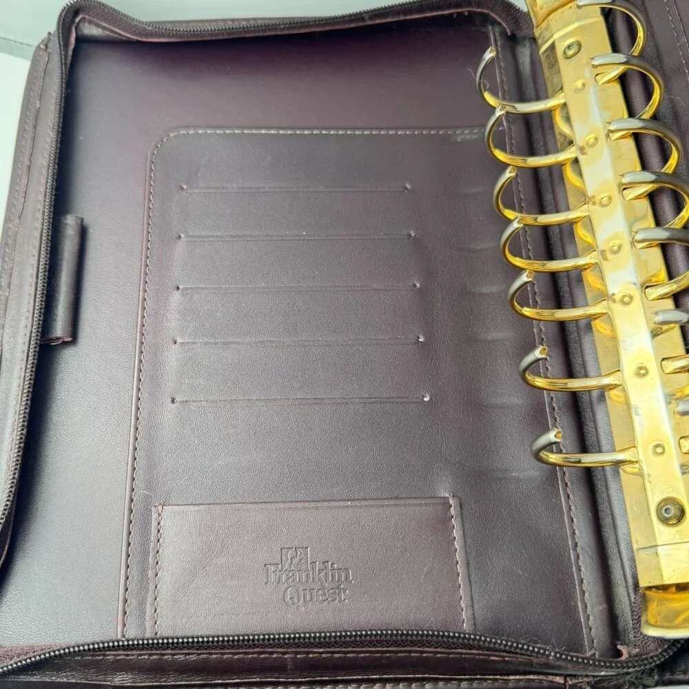 Franklin Covey Full Grain Aniline Leather Classic Sz Planner Zip 7 Ring Binder